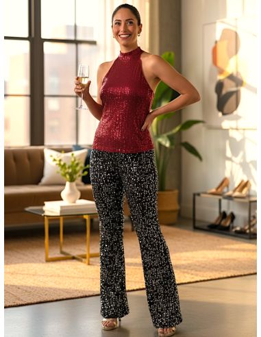 Pantalon Paillettes, Ad Selection 49214-NOIR