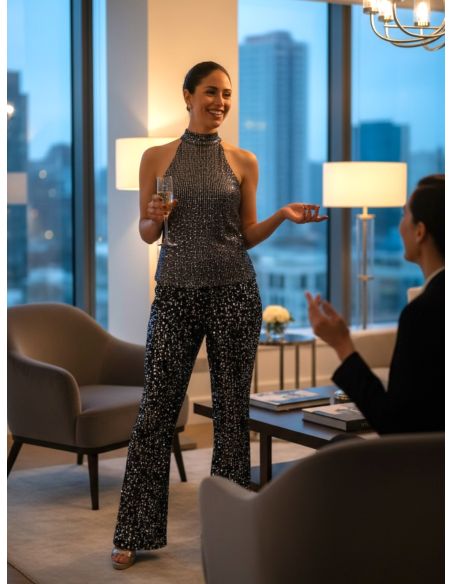 Top Débardeur Paillettes, Ad Selection 43669-NOIR