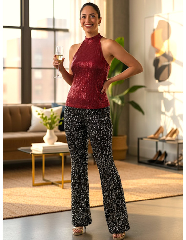 Top Débardeur Paillettes, Ad Selection 43669-BORDEAUX