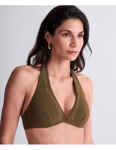 Haut de Maillot Bain Triangle Sans Armatures, Summer Stars - Khaki, Aubade 6P10-O-KHAI