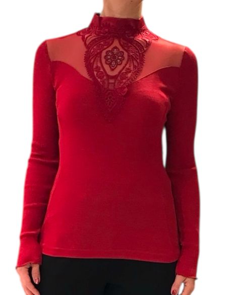 Top Manches Longues Motif Macramé, 70%Laine-30%Soie, Oscalito 6444-615