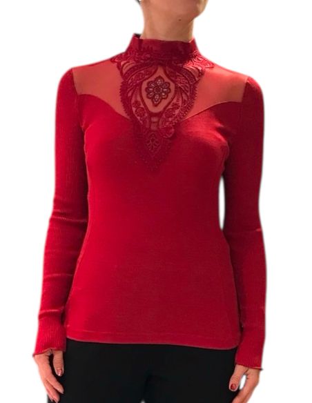 Top Manches Longues Motif Macramé, 70%Laine-30%Soie, Oscalito 6444-615