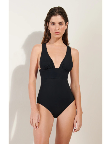 Crossover Back One-Piece Swimsuit, Capri, Pain De Sucre CAPRI61-NOIR