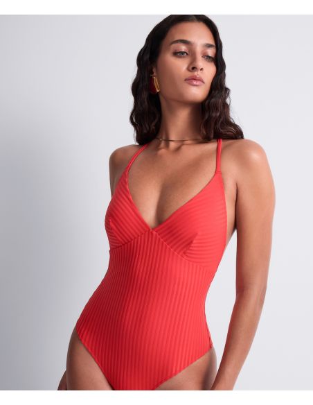 Maillot de Bain 1 Pièce Nageur Souple, Sun Pop - Coral, Aubade 6R67-CORA