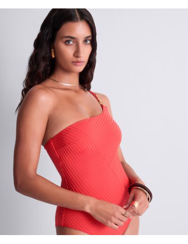 Maillot de Bain 1 Pièce Nageur Asymétrique, Sun Pop - Coral, Aubade 6R67-A-CORA