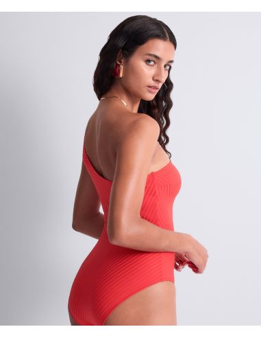 Maillot de Bain 1 Pièce Nageur Asymétrique, Sun Pop - Coral, Aubade 6R67-A-CORA