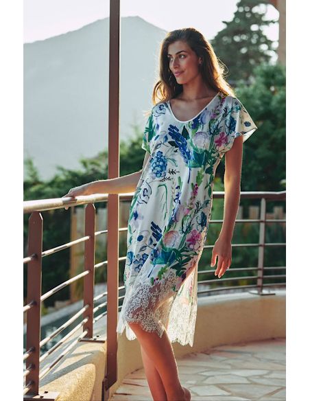 Chemise de Nuit Longueur Midi Imprimé Fleuri, Cléa, Marjolaine 4CLE3401-0183