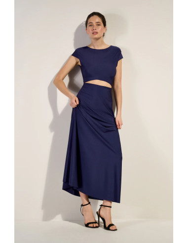 Robe Longue évasée et ajourée à la Taille, Lil, Pain De Sucre LIL11-NAVY