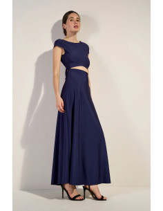 Robe Longue évasée et ajourée à la Taille, Lil, Pain De Sucre LIL11-NAVY