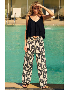 Pantalon Ample en Voile Léger Extensible, Prele, Pain De Sucre PRELE07