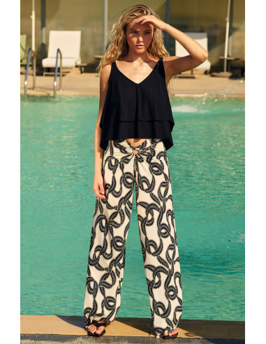 Loose-fitting trousers in lightweight stretch voile, Prele, Pain De Sucre PRELE07