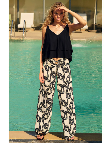 Pantalon Ample en Voile Léger Extensible, Prele, Pain De Sucre PRELE07