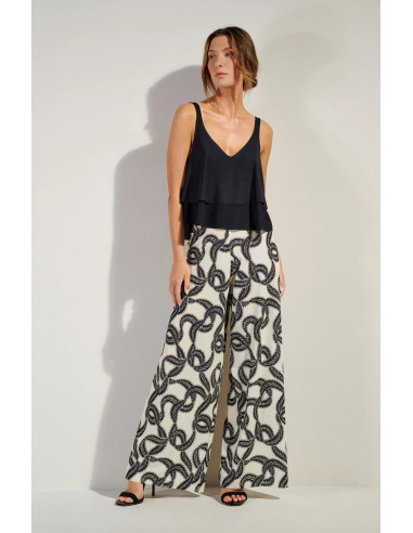 Loose-fitting trousers in lightweight stretch voile, Prele, Pain De Sucre PRELE07