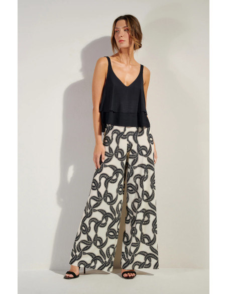 Loose-fitting trousers in lightweight stretch voile, Prele, Pain De Sucre PRELE07