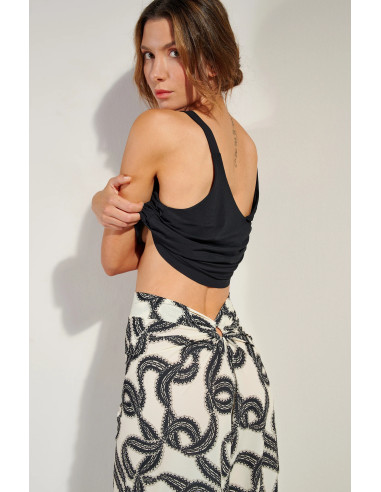 Pantalon Ample en Voile Léger Extensible, Prele, Pain De Sucre PRELE07