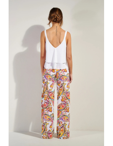 Pantalon Fluide en Voile Léger Extensible, Patie Paisley, Pain De Sucre PATIE02