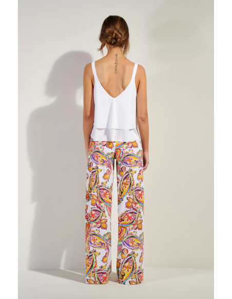 Pantalon Fluide en Voile Léger Extensible, Patie Paisley, Pain De Sucre PATIE02