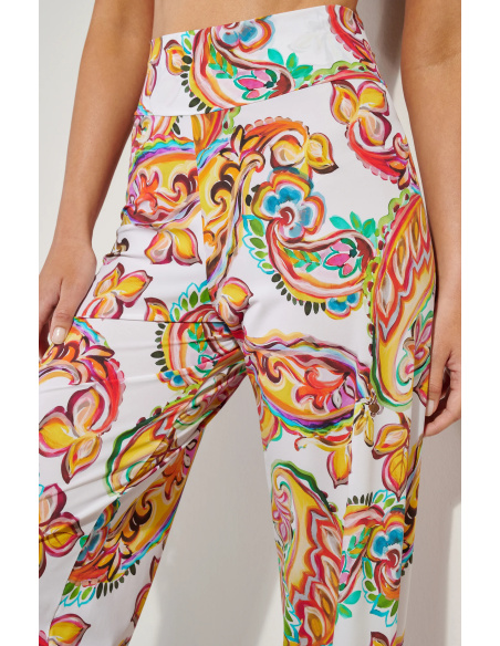 Pantalon Fluide en Voile Léger Extensible, Patie Paisley, Pain De Sucre PATIE02