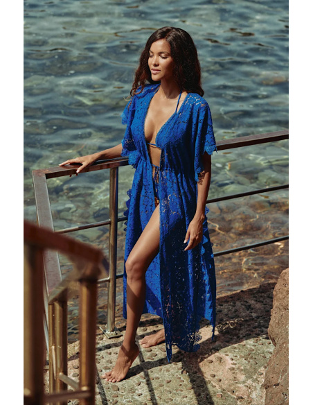 Long, sexy beach tunic in Celestial Blue lace, Celeste, Marjolaine 6CEL2202-0050