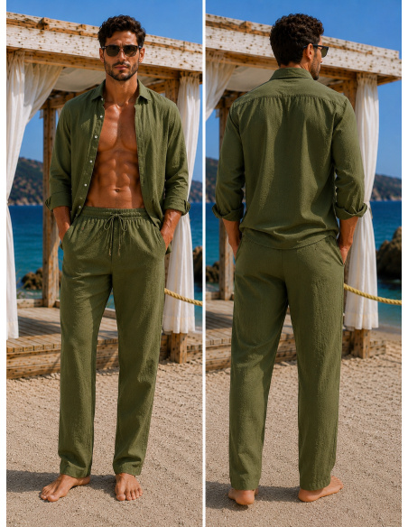 Linen Trousers, Nathan, David DM24-047-GREEN