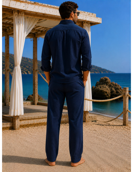 Linen Trousers, Nathan, David DM24-047-NAVY