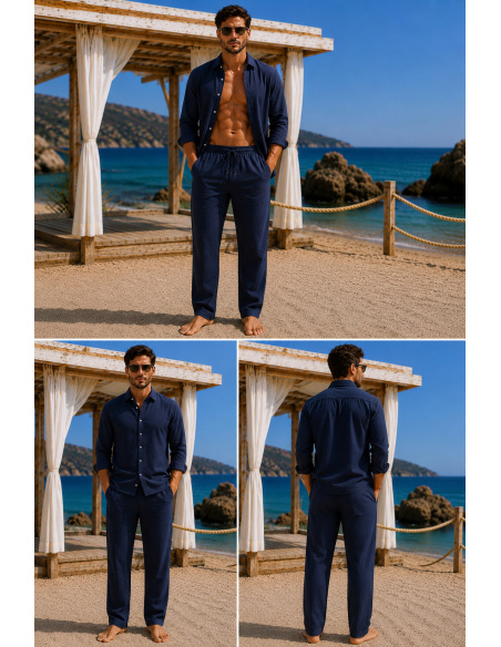 Linen Trousers, Nathan, David DM24-047-NAVY