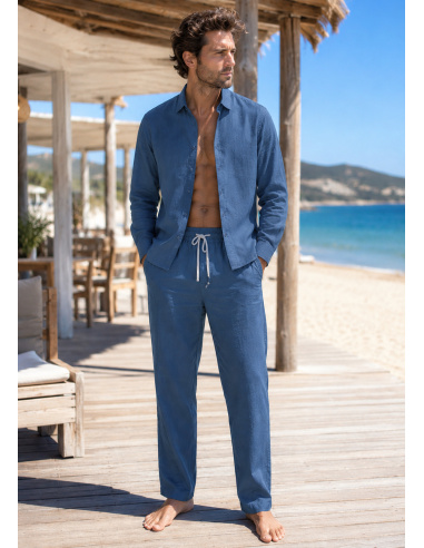 Chemise en Lin, Francis, David DM-FRANCIS-BLEU
