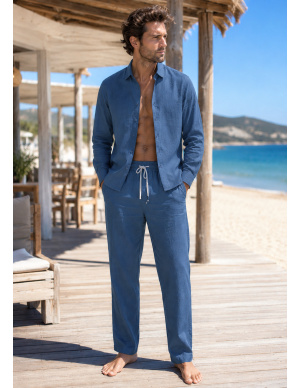 Linen Trousers, Nathan, David DM-NATHAN-BLEU