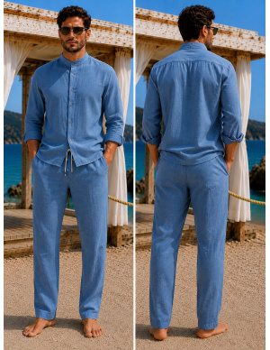 Linen shirt, Leo, David DM-LEO-BLEU 2