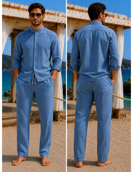 Chemise en Lin, Leo, David DM-LEO-BLEU