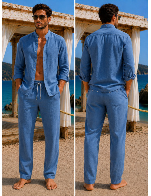 Linen shirt, Leo, David DM-LEO-BLEU