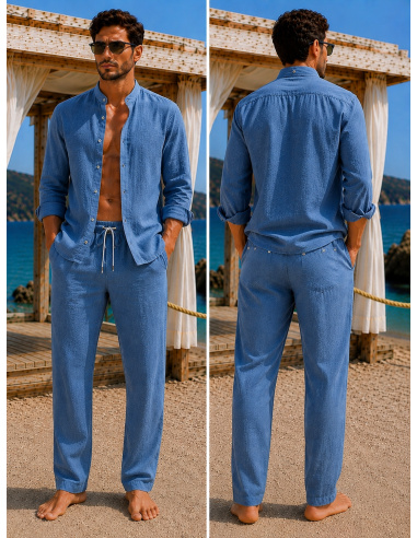 Linen shirt, Leo, David DM-LEO-BLEU