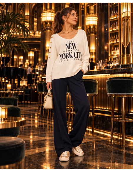 Pull - Taille Unique, New York - Beverly, PULLBEVEN-BLANC