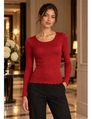 Top Manches Longues Plissé Ras de Cou 100% Silk, Oscalito 9515-615