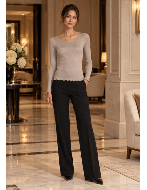 Top Long Sleeves Pleated Crew Neck 100% Silk, Oscalito 9515-350 2
