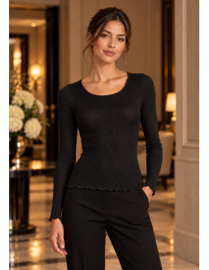 Top Manches Longues Plissé Ras de Cou 100%Soie, Oscalito 9515-020