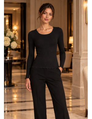 Top Manches Longues Plissé Ras de Cou 100%Soie, Oscalito 9515-020 2