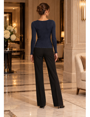 Top Long Sleeves Pleated Crew Neck 100% Silk, Oscalito 9515-254 2